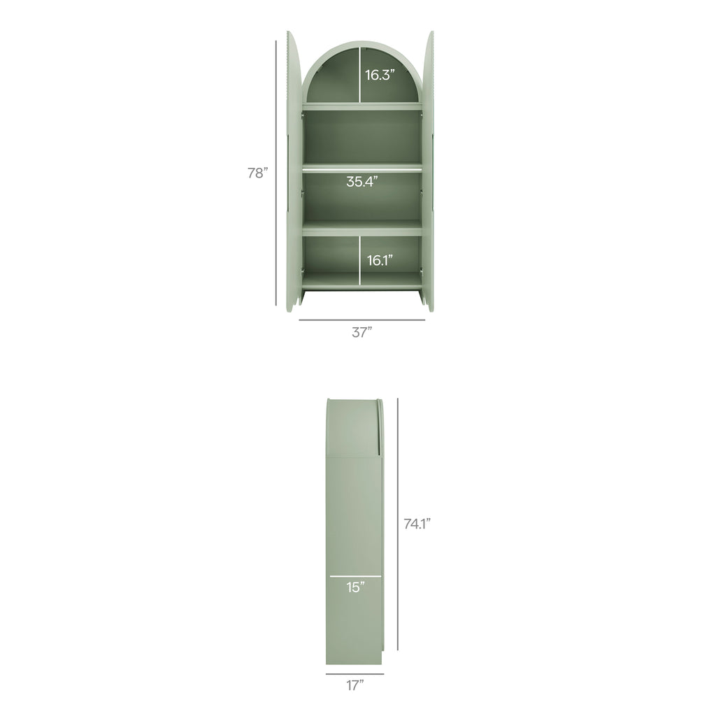 Dahlia 78 Inch Fluted and Scalloped Arched Storage Cabinet - Sage