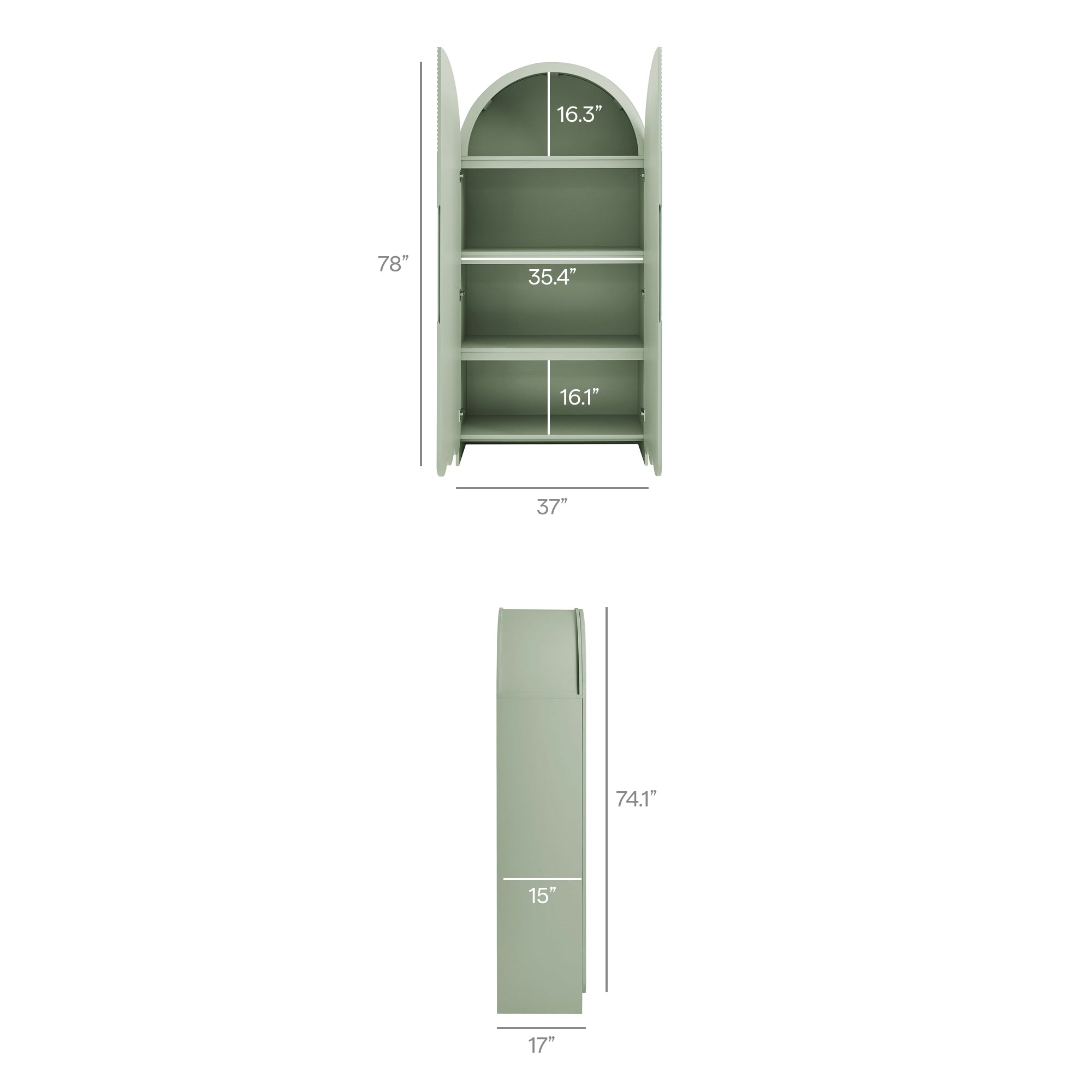 Dahlia 78 Inch Fluted and Scalloped Arched Storage Cabinet - Sage
