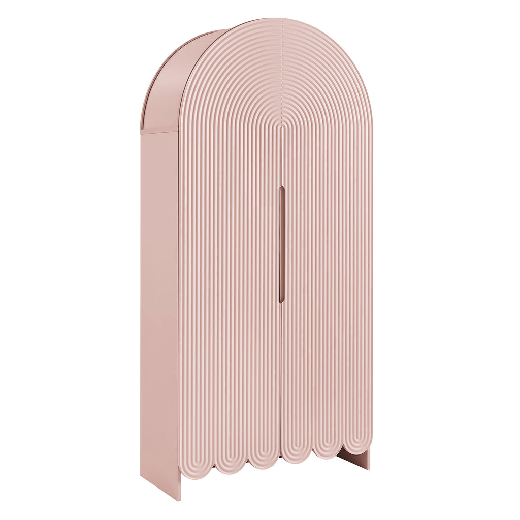 Dahlia 78 Inch Fluted and Scalloped Arched Storage Cabinet - Soft Pink