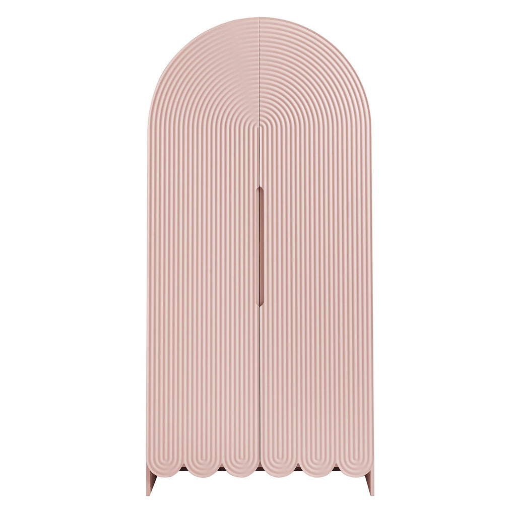 Dahlia 78 Inch Fluted and Scalloped Arched Storage Cabinet - Soft Pink