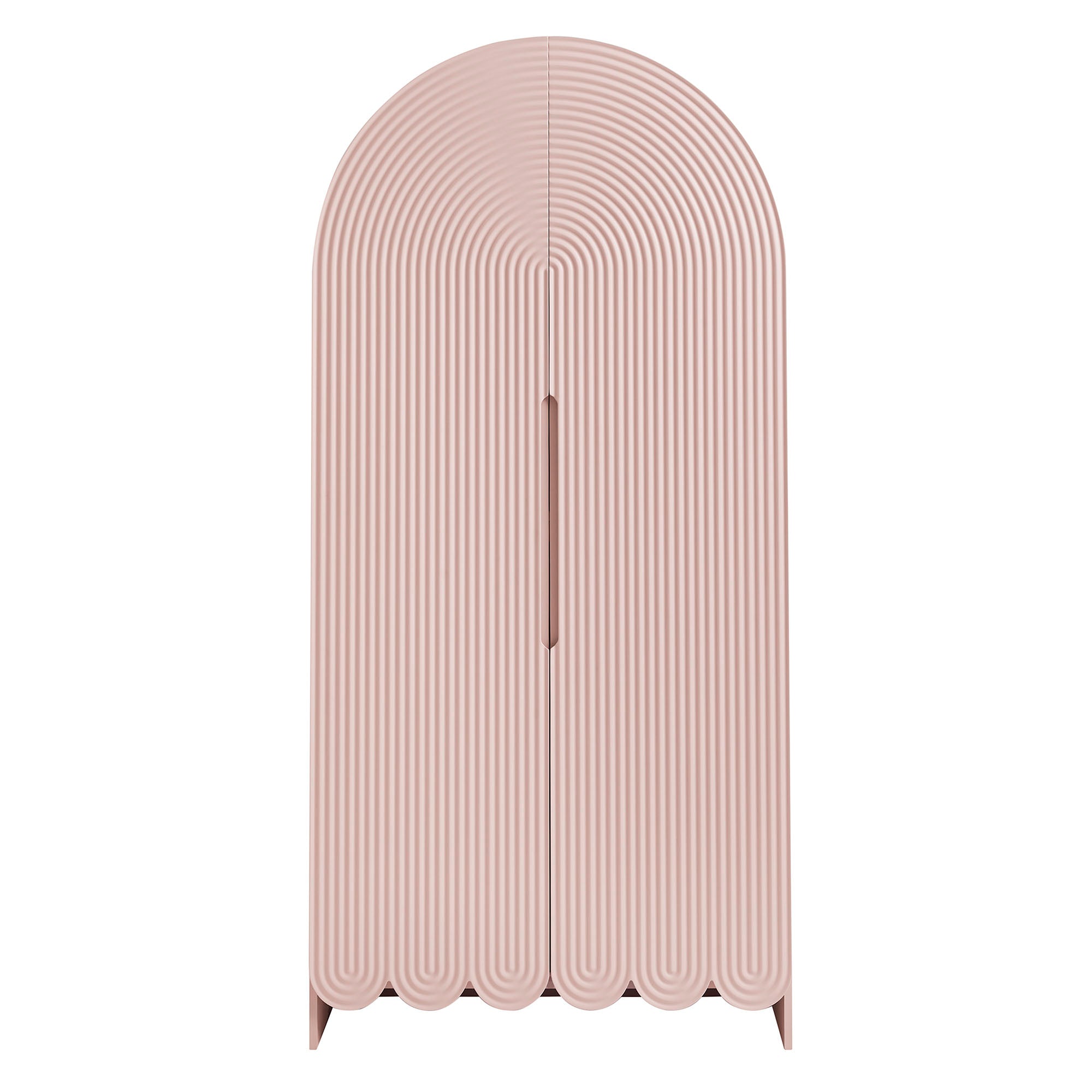 Dahlia 78 Inch Fluted and Scalloped Arched Storage Cabinet - Soft Pink