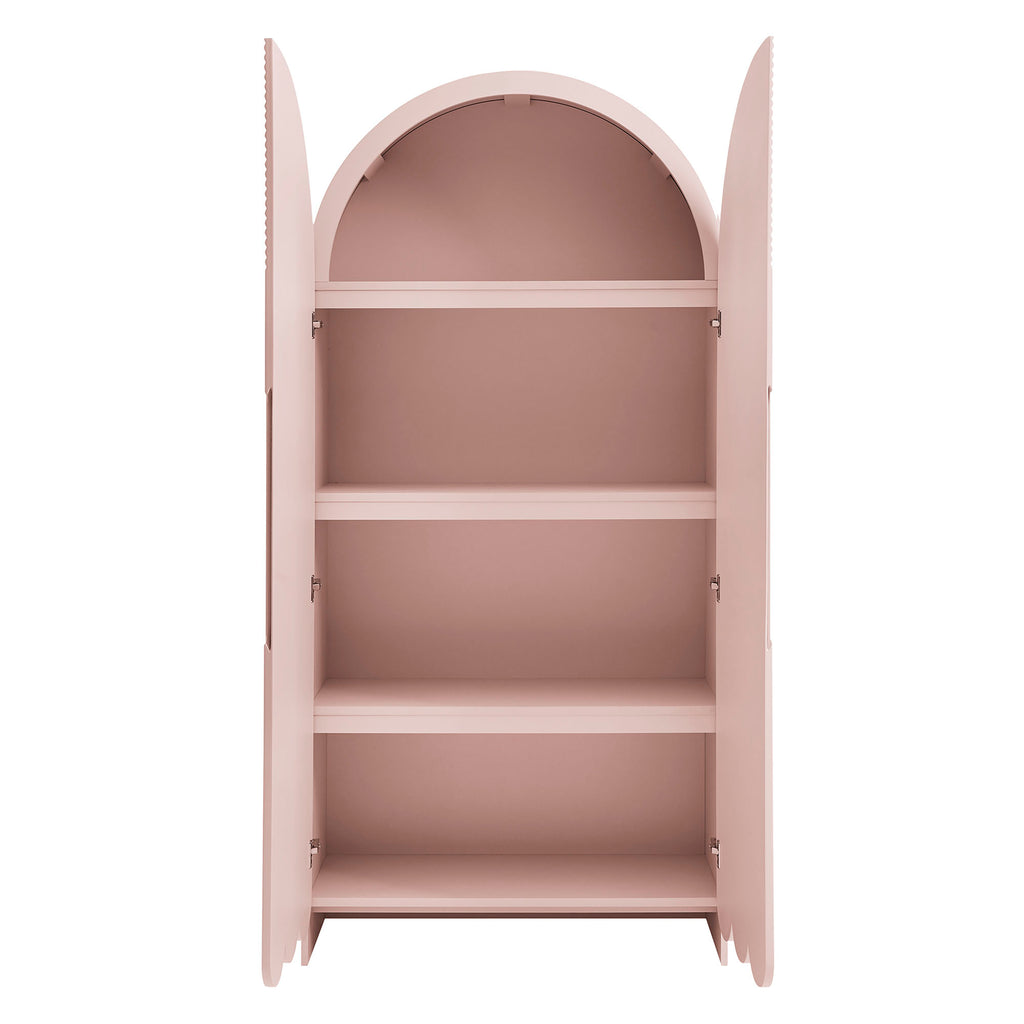 Dahlia 78 Inch Fluted and Scalloped Arched Storage Cabinet - Soft Pink