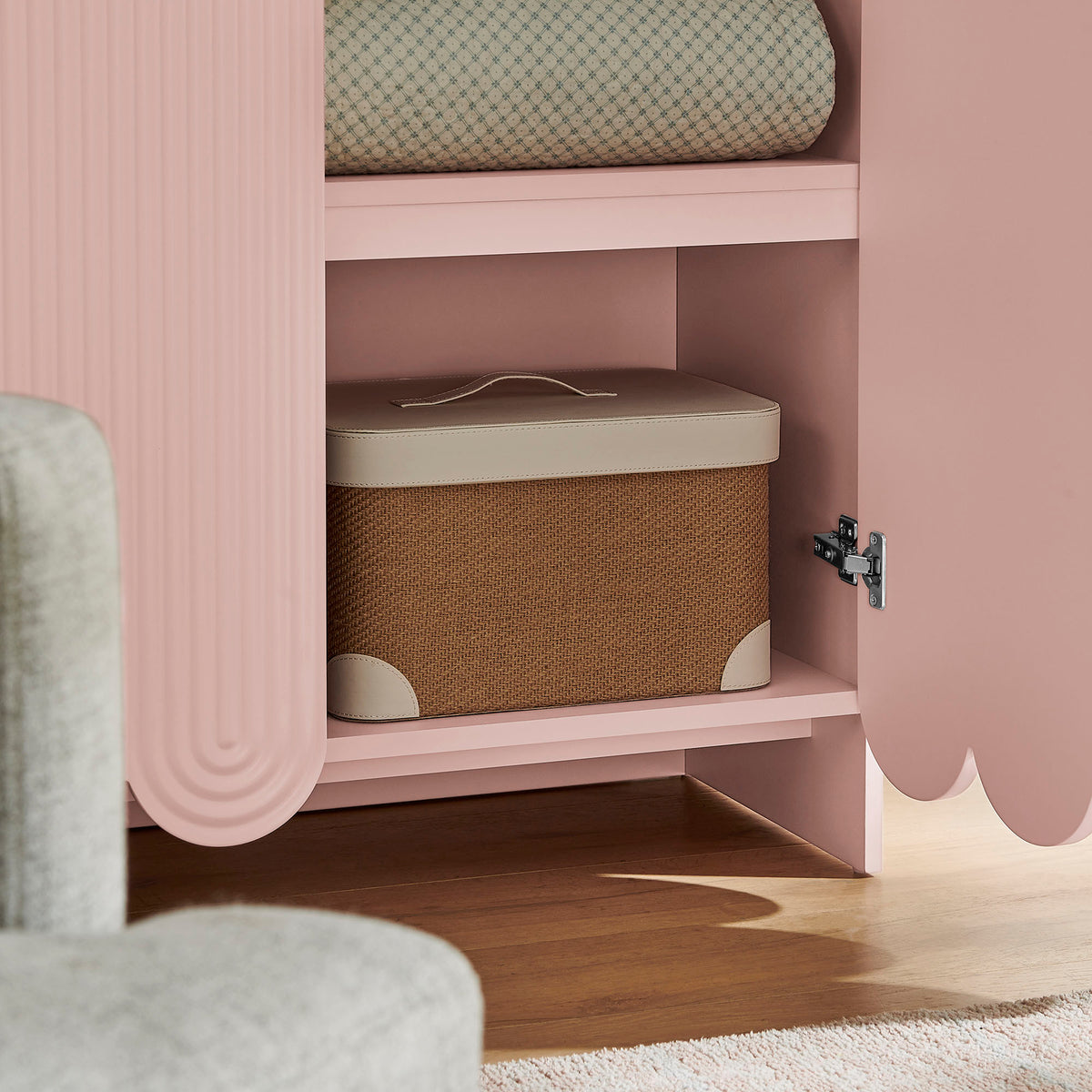 Dahlia 78 Inch Fluted and Scalloped Arched Storage Cabinet - Soft Pink