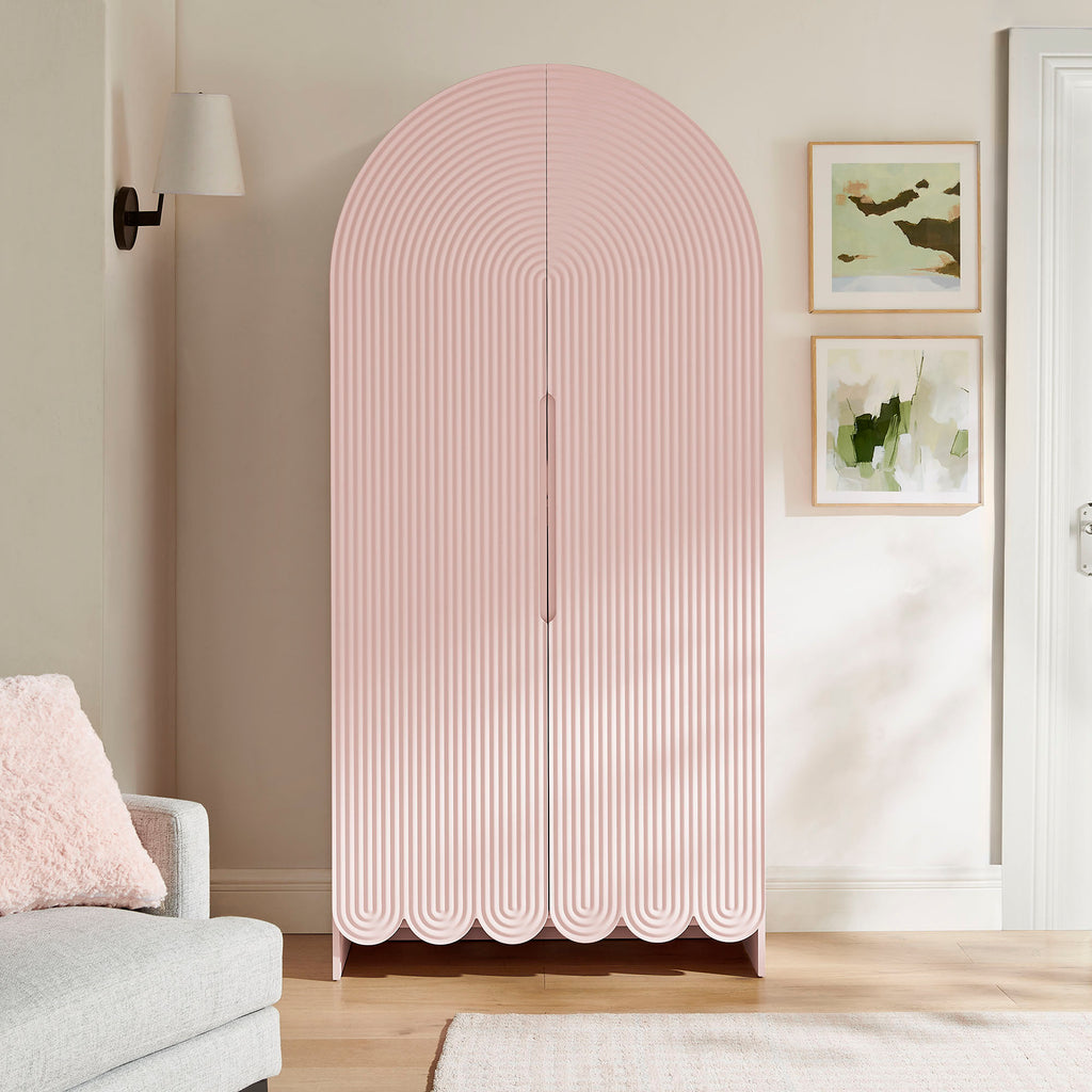 Dahlia 78 Inch Fluted and Scalloped Arched Storage Cabinet - Soft Pink