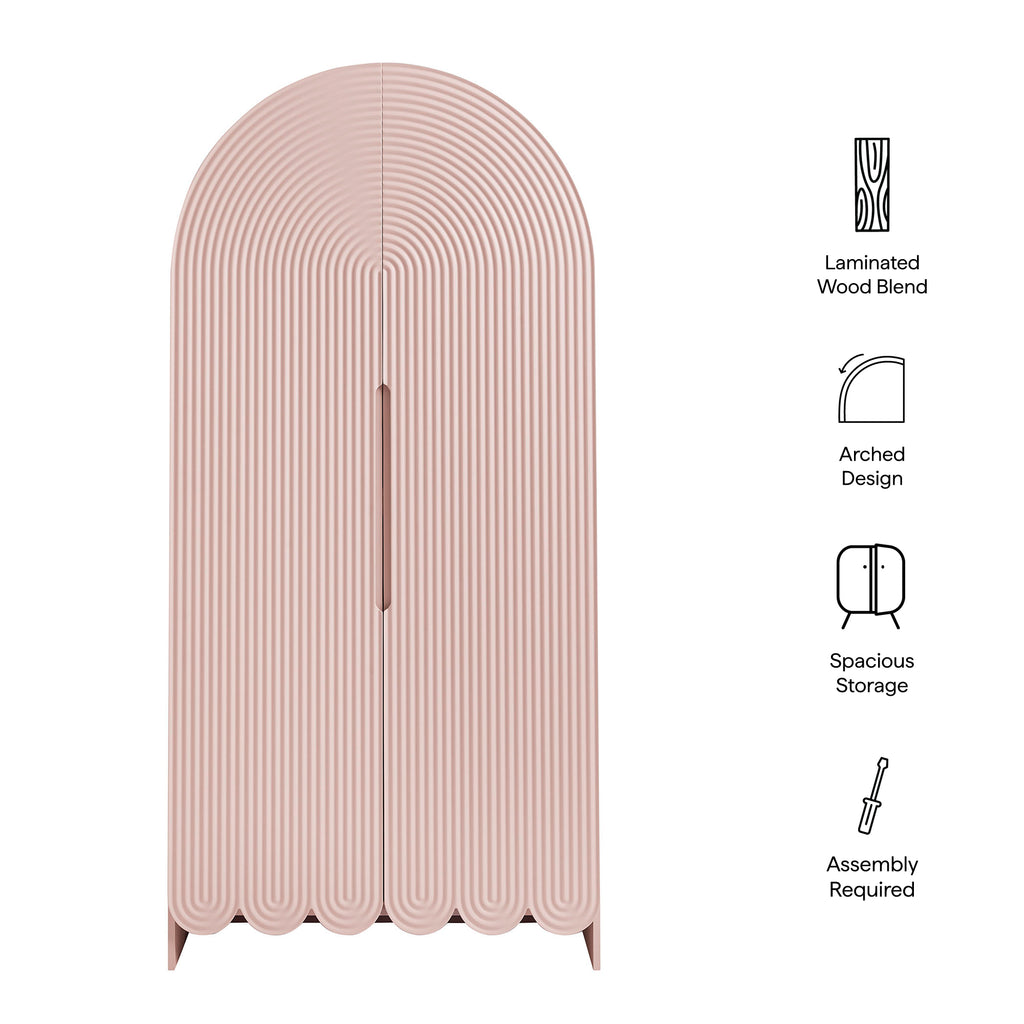 Dahlia 78 Inch Fluted and Scalloped Arched Storage Cabinet - Soft Pink