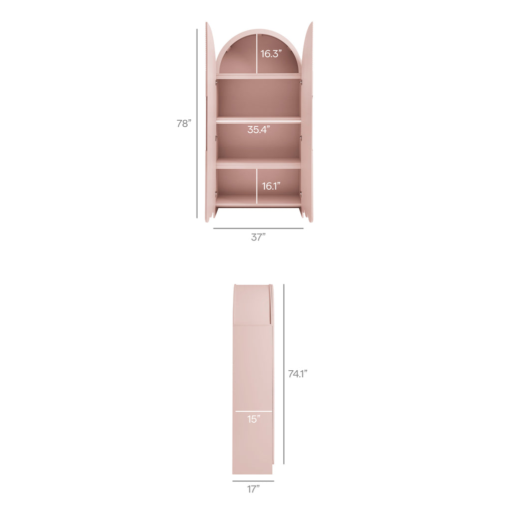 Dahlia 78 Inch Fluted and Scalloped Arched Storage Cabinet - Soft Pink