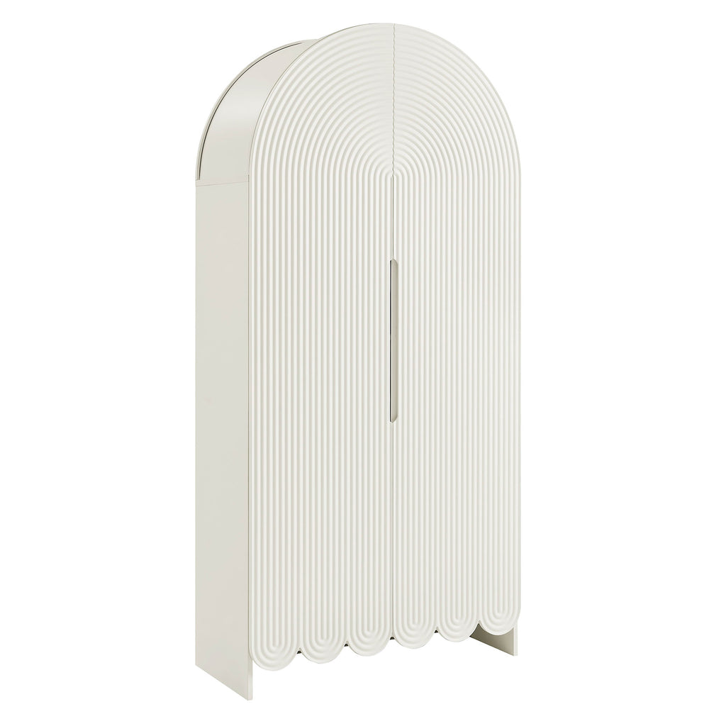Dahlia 78 Inch Fluted and Scalloped Arched Storage Cabinet - White