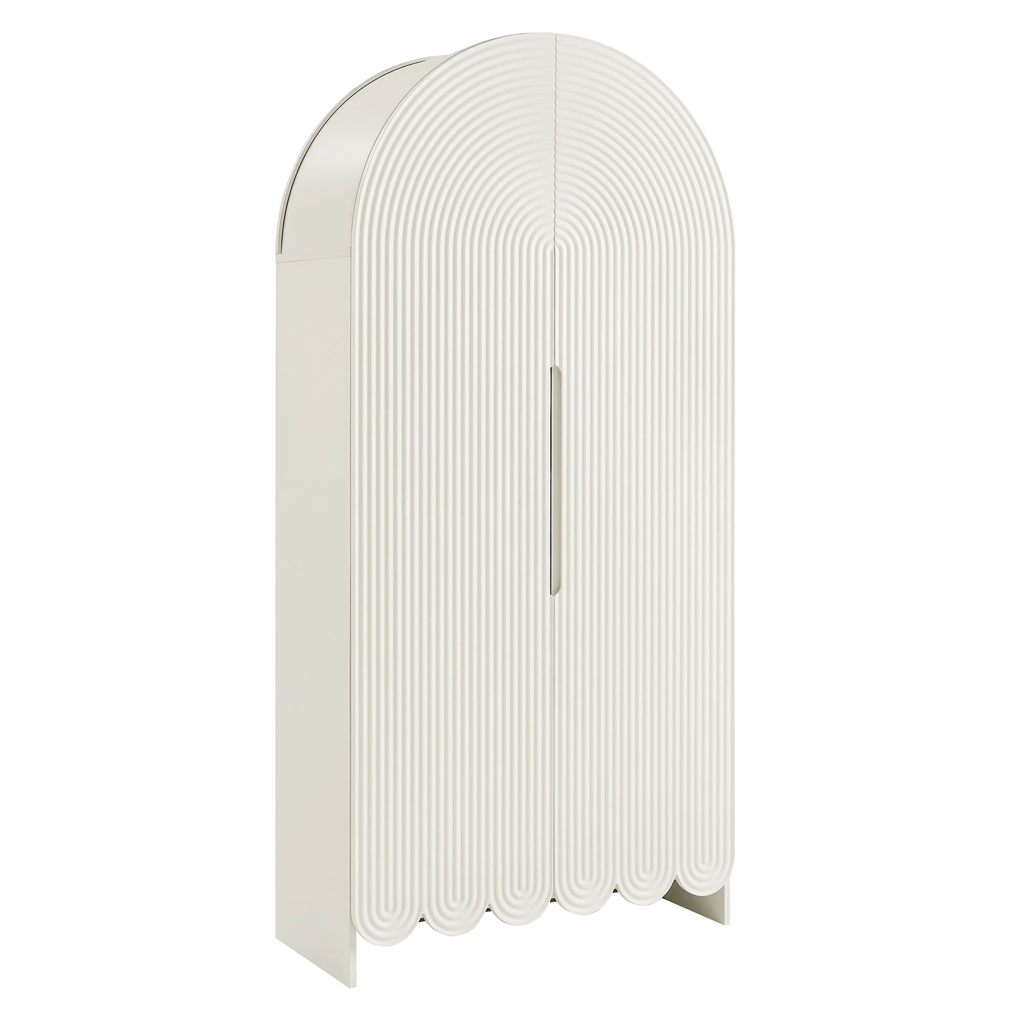 Dahlia 78 Inch Fluted and Scalloped Arched Storage Cabinet - White