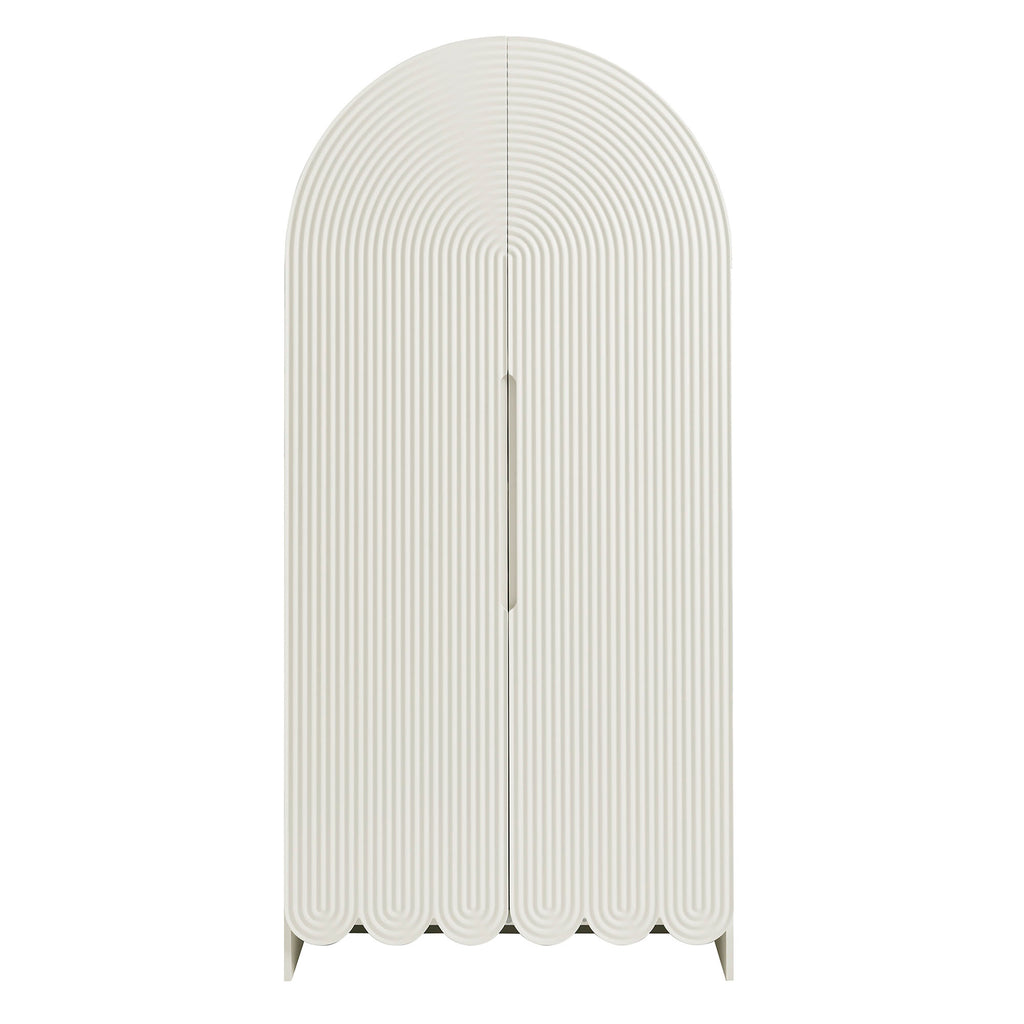 Dahlia 78 Inch Fluted and Scalloped Arched Storage Cabinet - White
