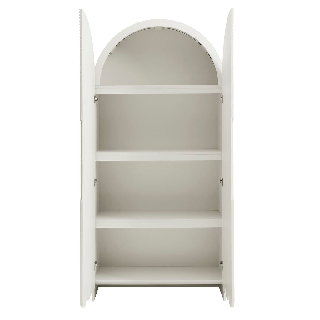 Dahlia 78 Inch Fluted and Scalloped Arched Storage Cabinet - White