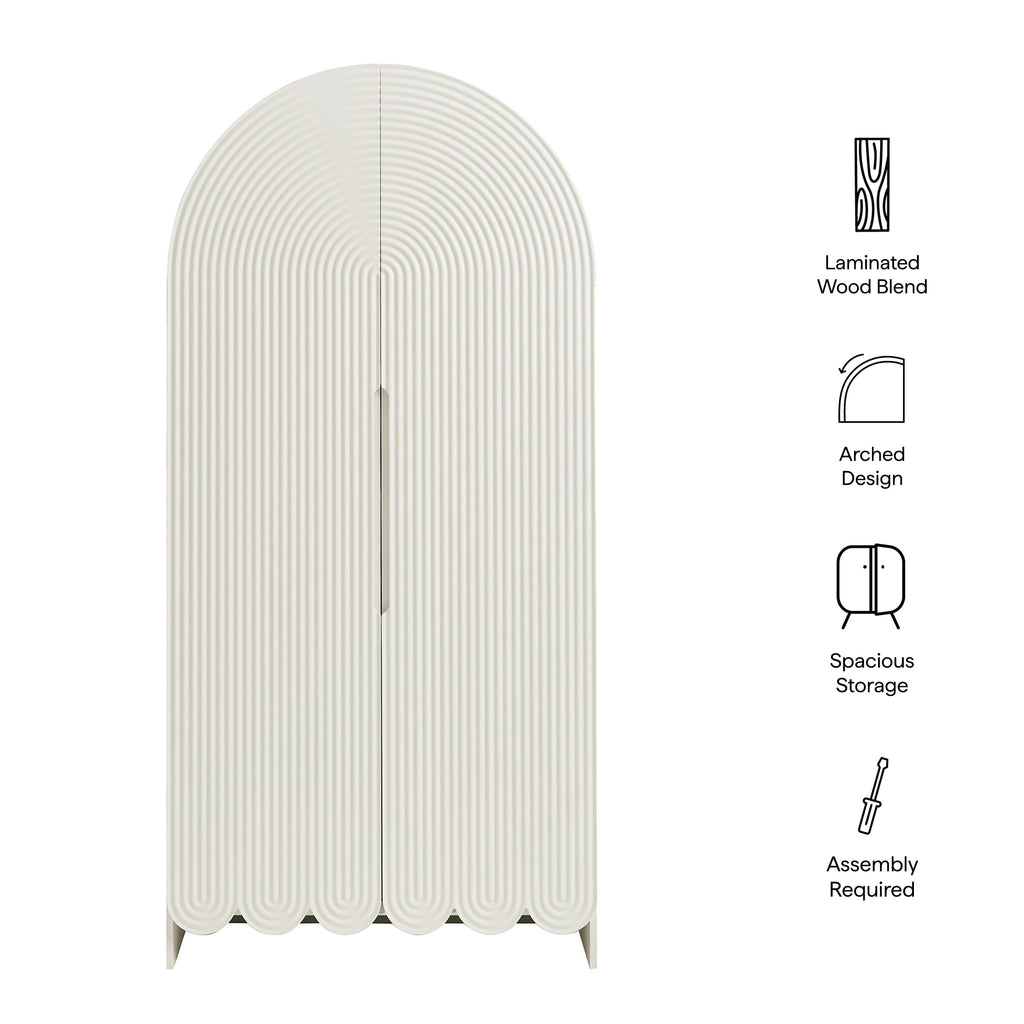 Dahlia 78 Inch Fluted and Scalloped Arched Storage Cabinet - White