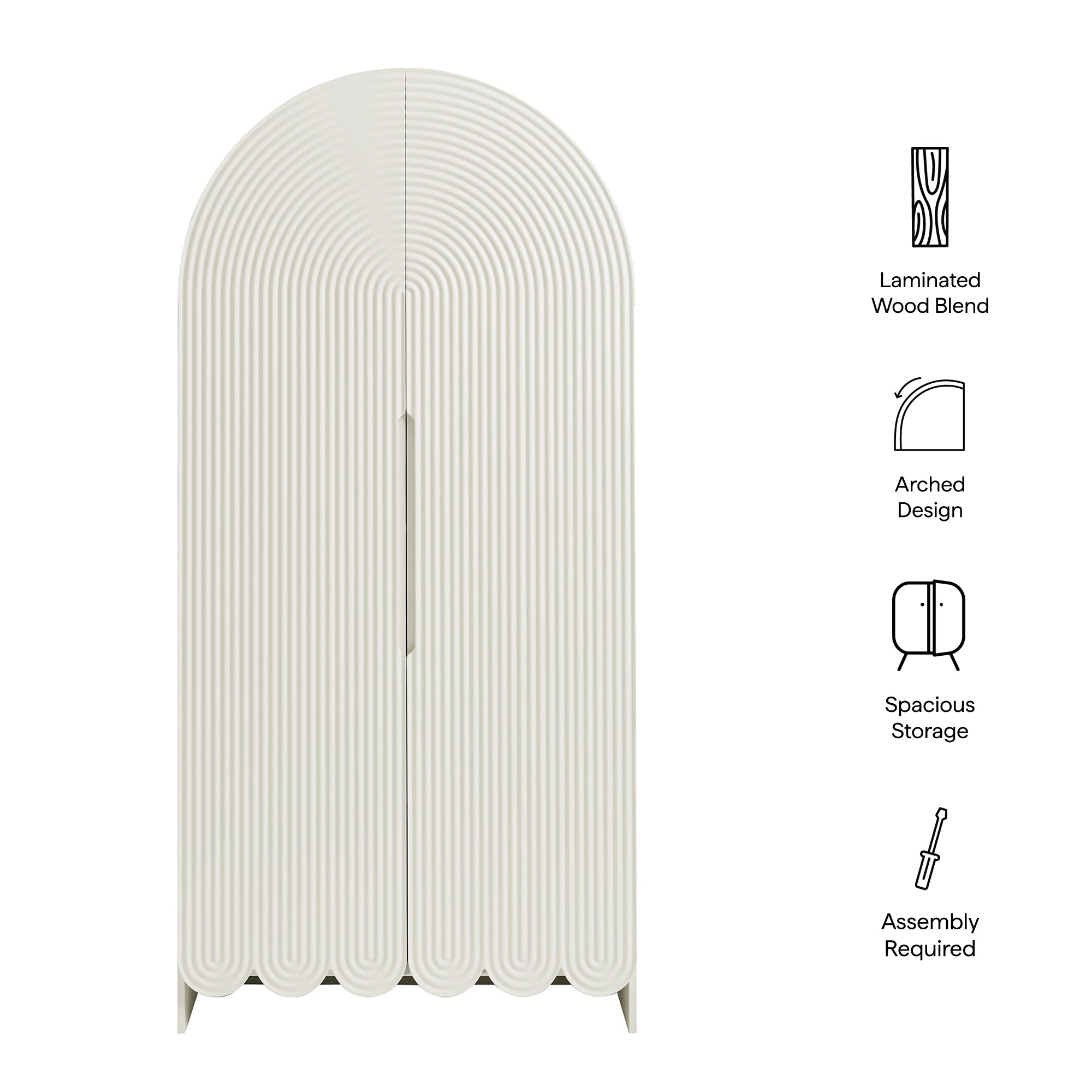 Dahlia 78 Inch Fluted and Scalloped Arched Storage Cabinet - White