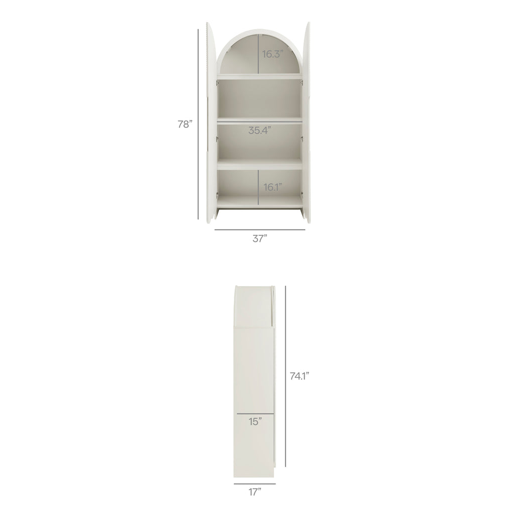 Dahlia 78 Inch Fluted and Scalloped Arched Storage Cabinet - White
