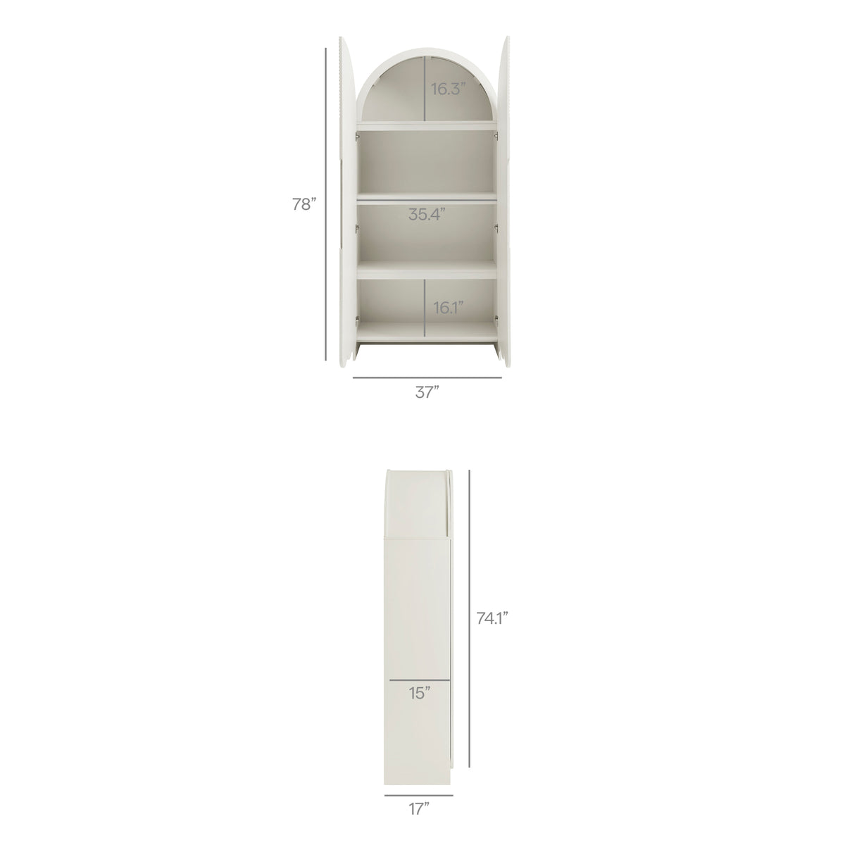 Dahlia 78 Inch Fluted and Scalloped Arched Storage Cabinet - White