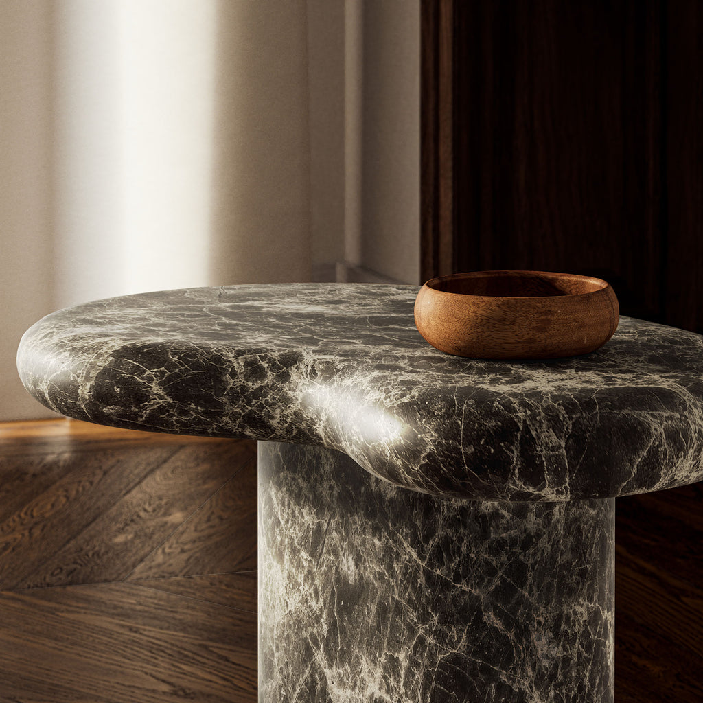 Elowen Outdoor Patio Faux Marble Side Table - Dark Emperador Marble