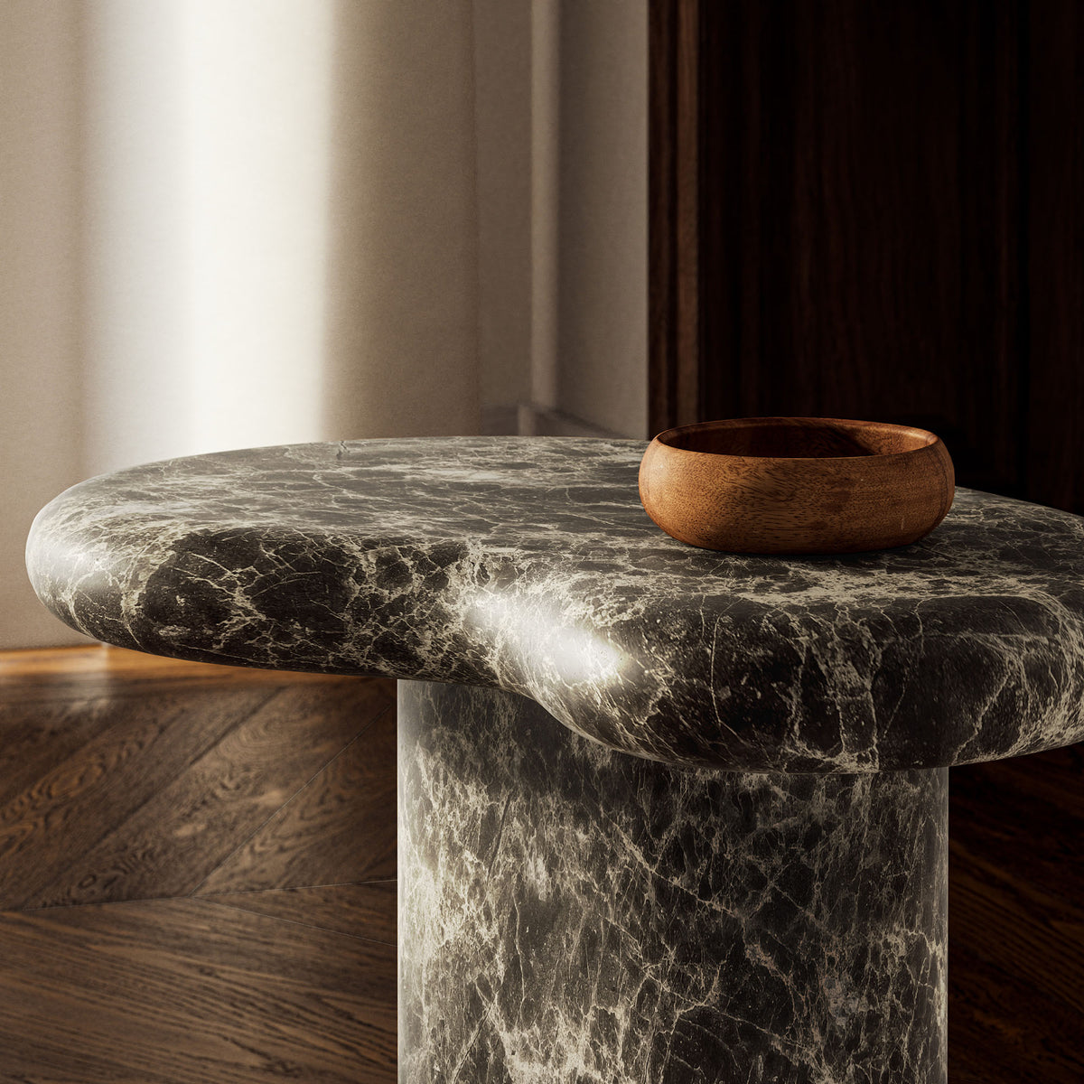 Elowen Outdoor Patio Faux Marble Side Table - Dark Emperador Marble