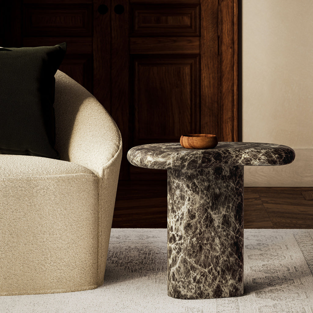 Elowen Outdoor Patio Faux Marble Side Table - Dark Emperador Marble