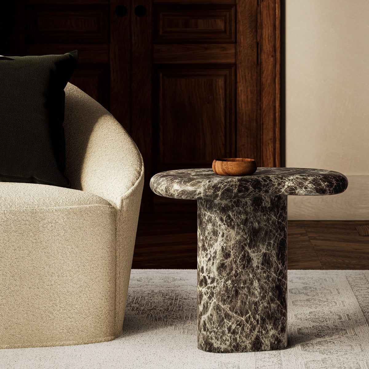 Elowen Outdoor Patio Faux Marble Side Table - Dark Emperador Marble