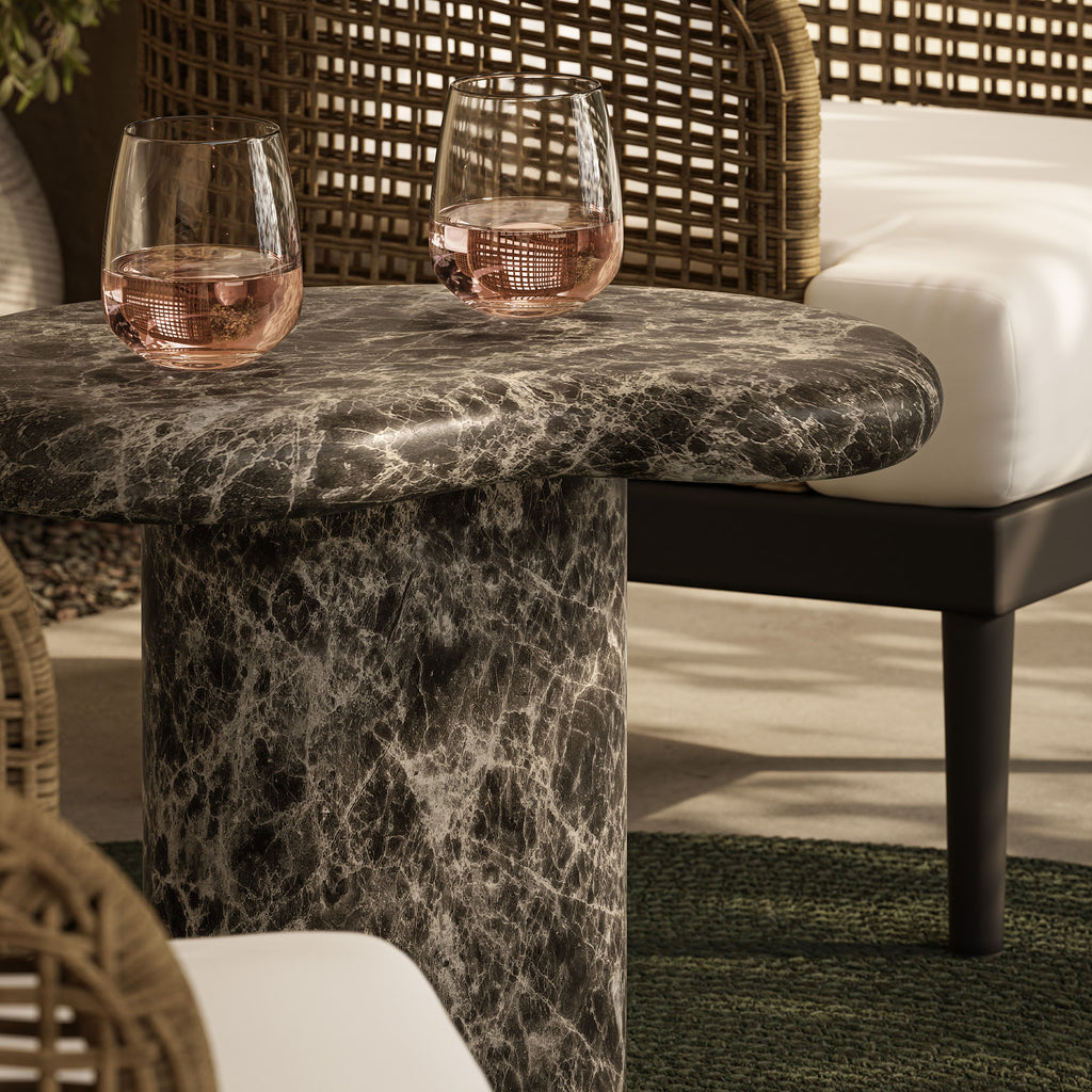 Elowen Outdoor Patio Faux Marble Side Table - Dark Emperador Marble