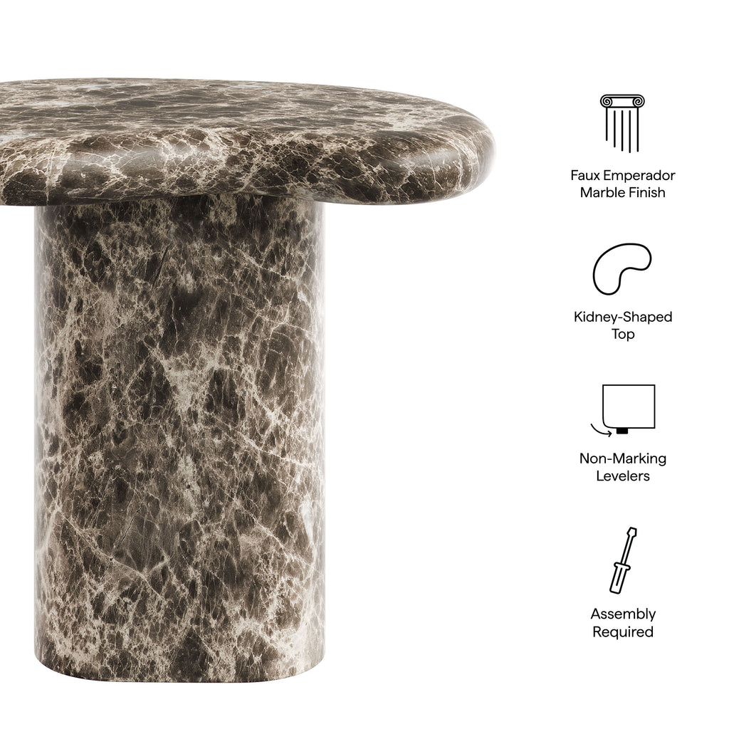Elowen Outdoor Patio Faux Marble Side Table - Dark Emperador Marble