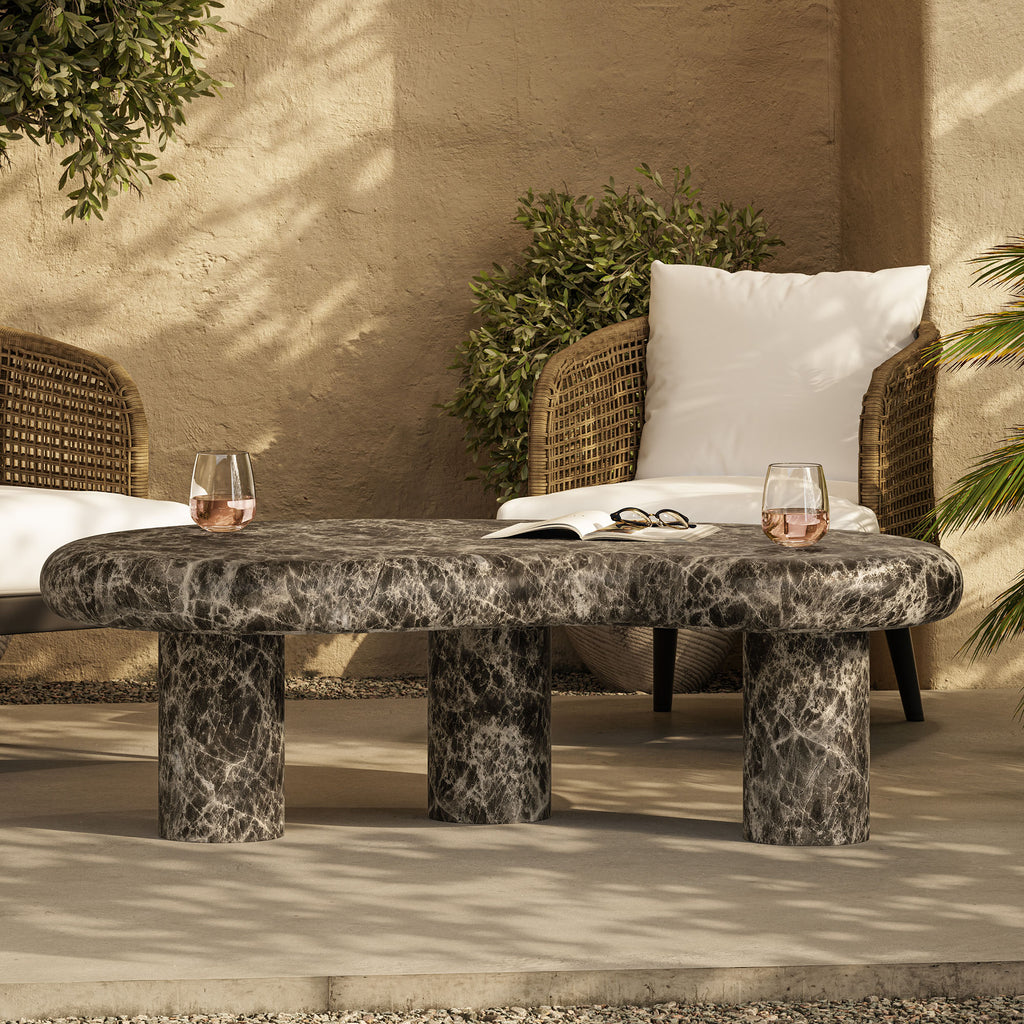 Elowen Outdoor Patio Faux Marble Coffee Table - Dark Emperador Marble