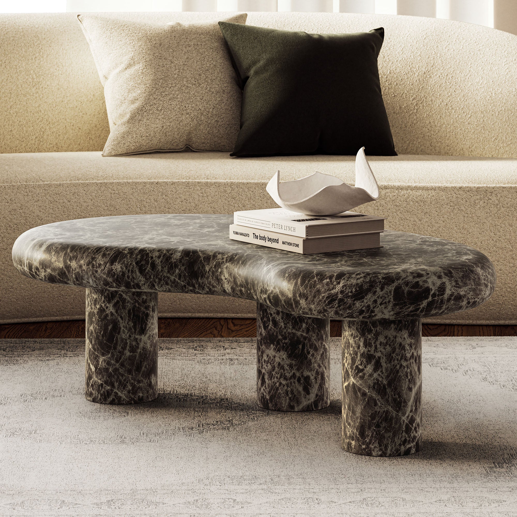 Elowen Outdoor Patio Faux Marble Coffee Table - Dark Emperador Marble