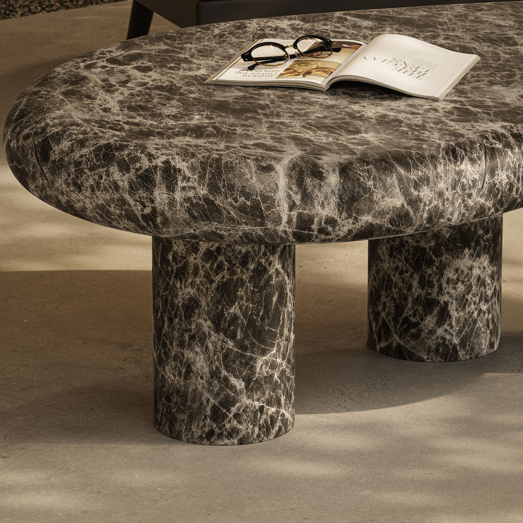 Elowen Outdoor Patio Faux Marble Coffee Table - Dark Emperador Marble