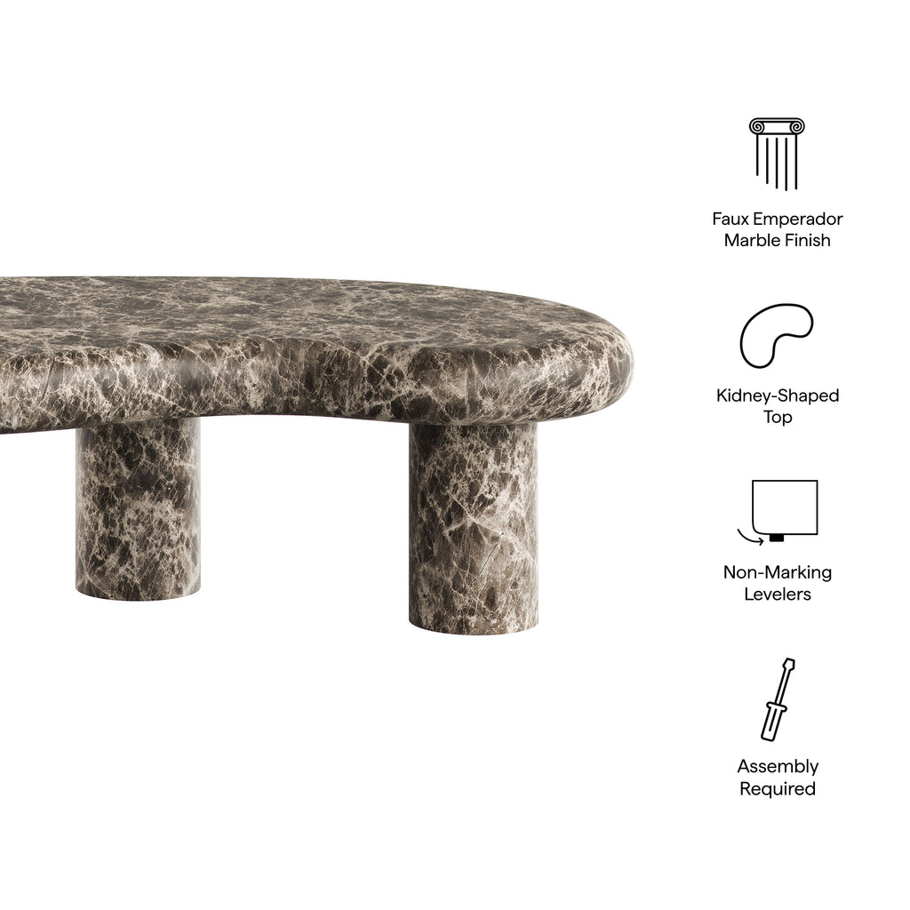 Elowen Outdoor Patio Faux Marble Coffee Table - Dark Emperador Marble