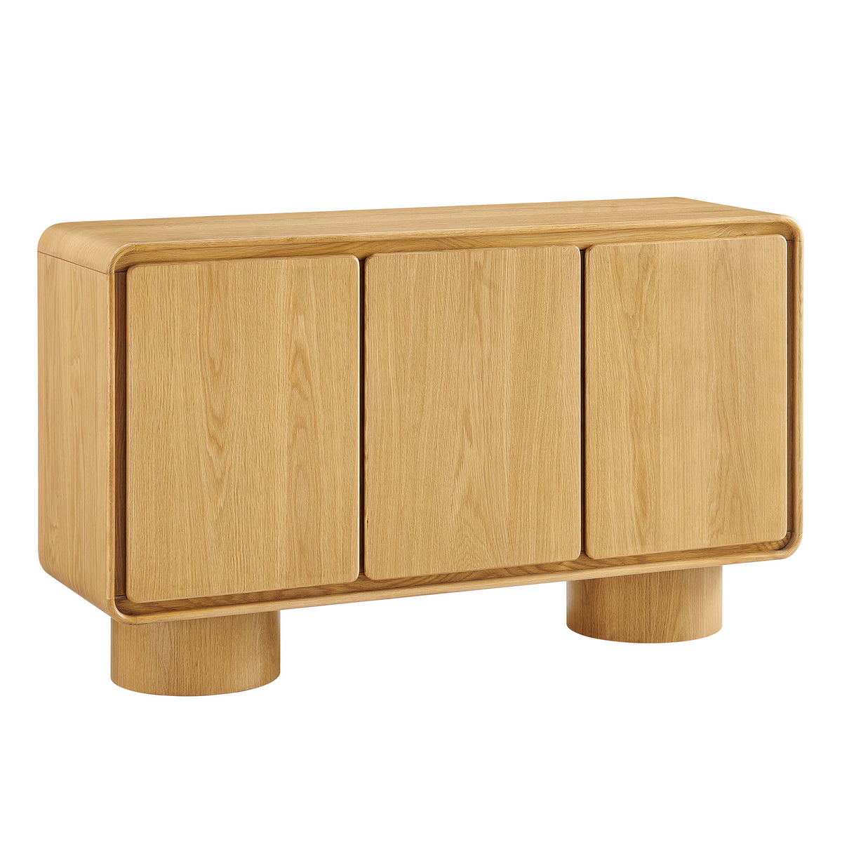 Lumo 3-Door Curved Wood Accent Cabinet - Oak