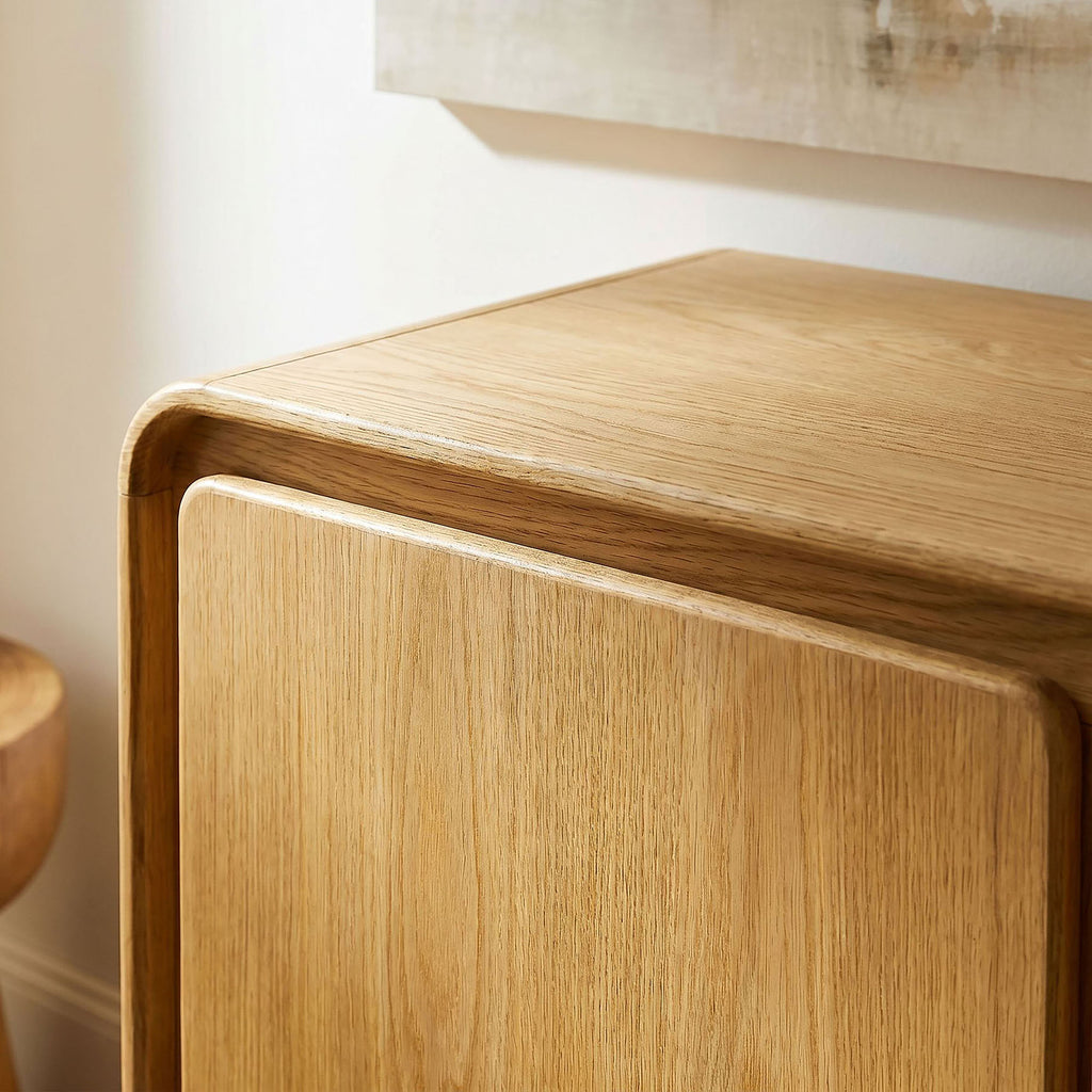 Lumo 3-Door Curved Wood Accent Cabinet - Oak