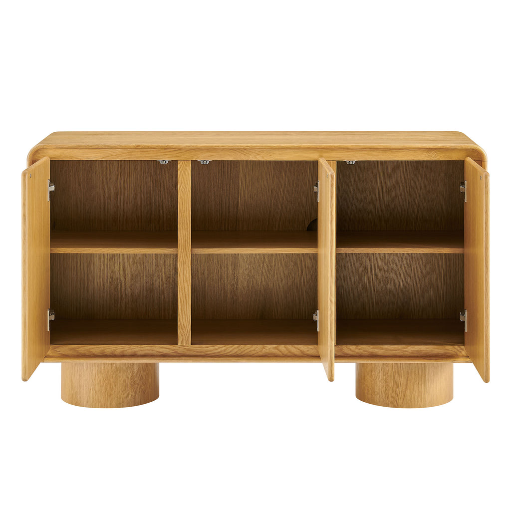 Lumo 3-Door Curved Wood Accent Cabinet - Oak