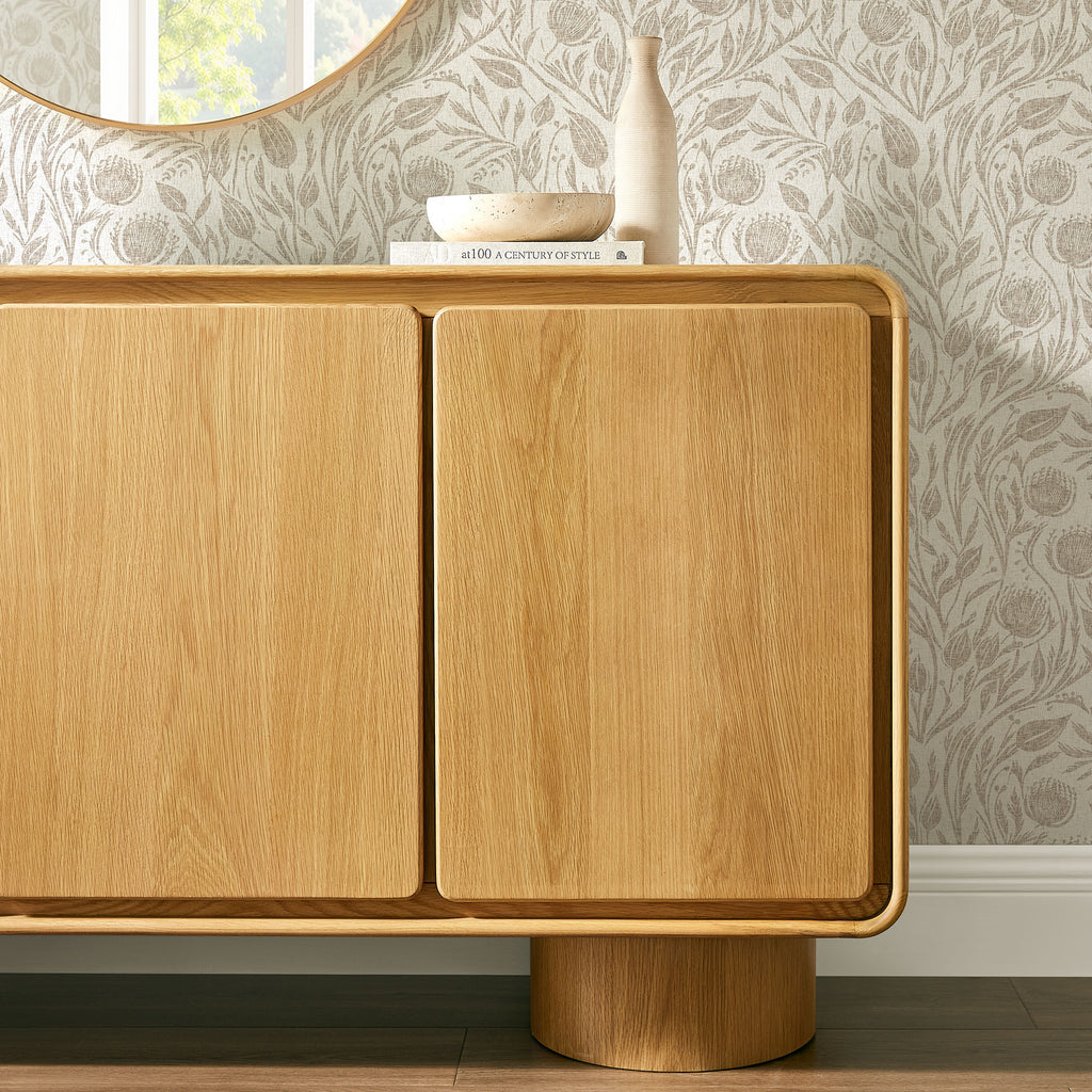Lumo 3-Door Curved Wood Accent Cabinet - Oak