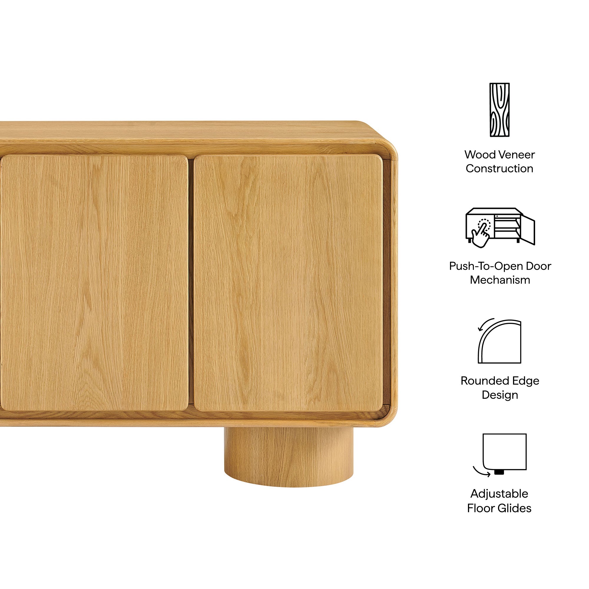 Lumo 3-Door Curved Wood Accent Cabinet - Oak