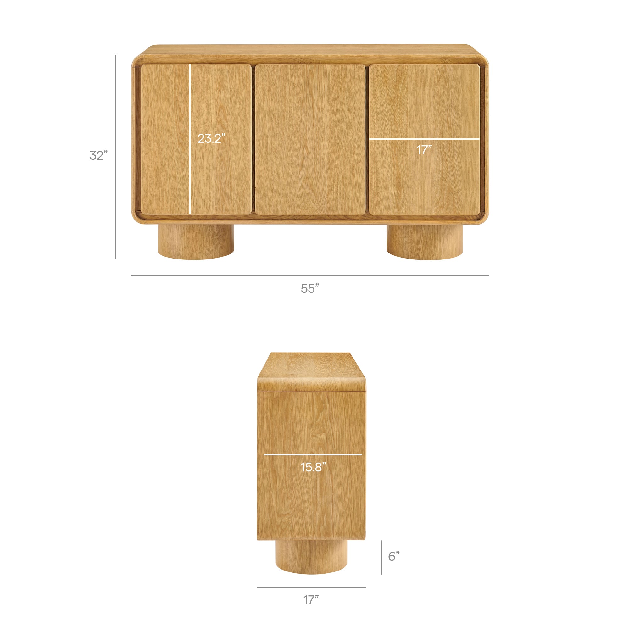 Lumo 3-Door Curved Wood Accent Cabinet - Oak