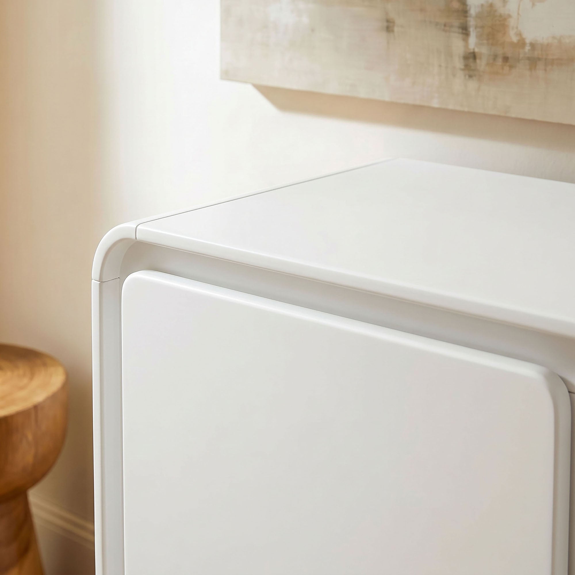 Lumo 3-Door Curved Wood Accent Cabinet - White