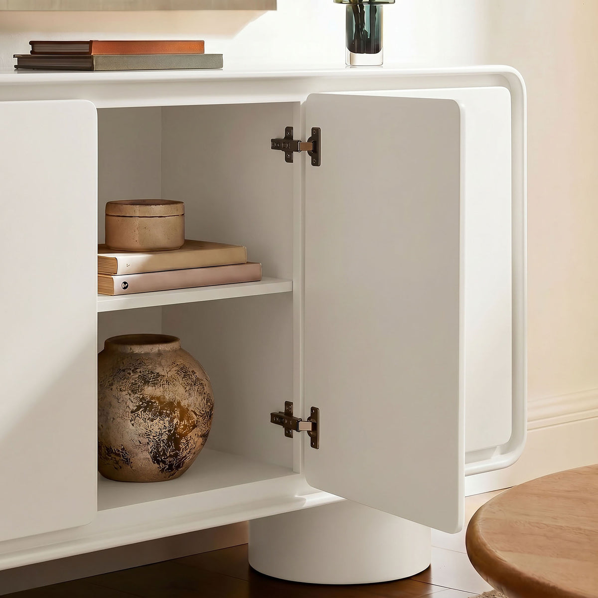 Lumo 3-Door Curved Wood Accent Cabinet - White