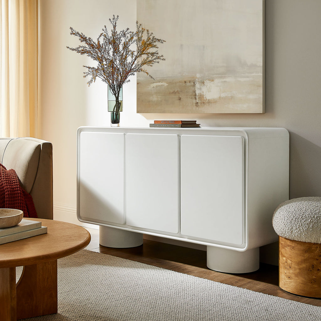 Lumo 3-Door Curved Wood Accent Cabinet - White