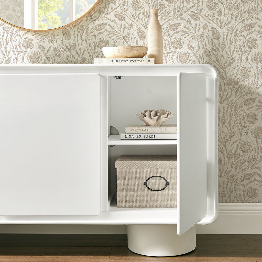 Lumo 3-Door Curved Wood Accent Cabinet - White
