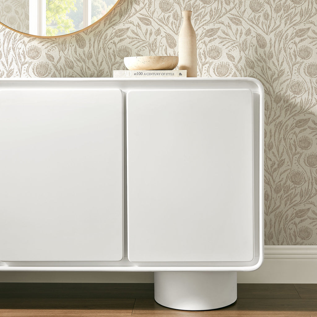 Lumo 3-Door Curved Wood Accent Cabinet - White