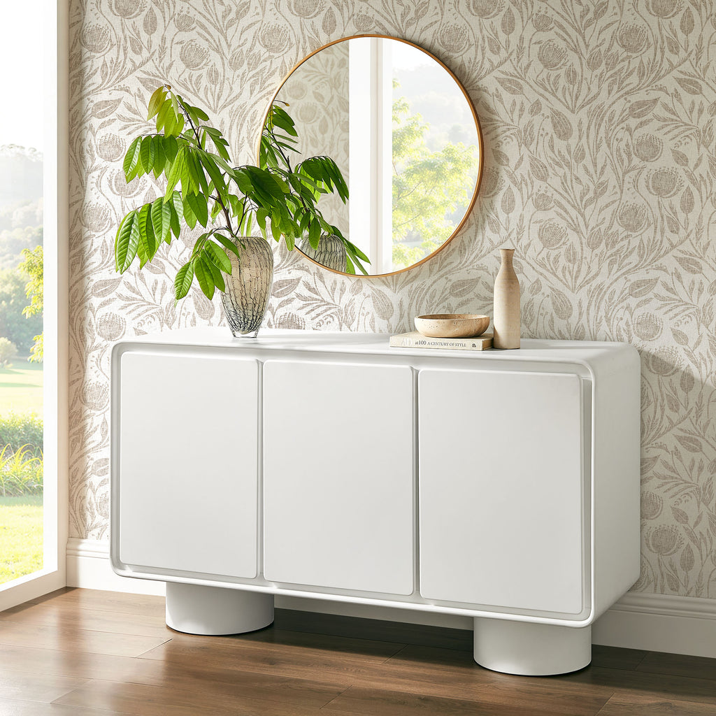Lumo 3-Door Curved Wood Accent Cabinet - White