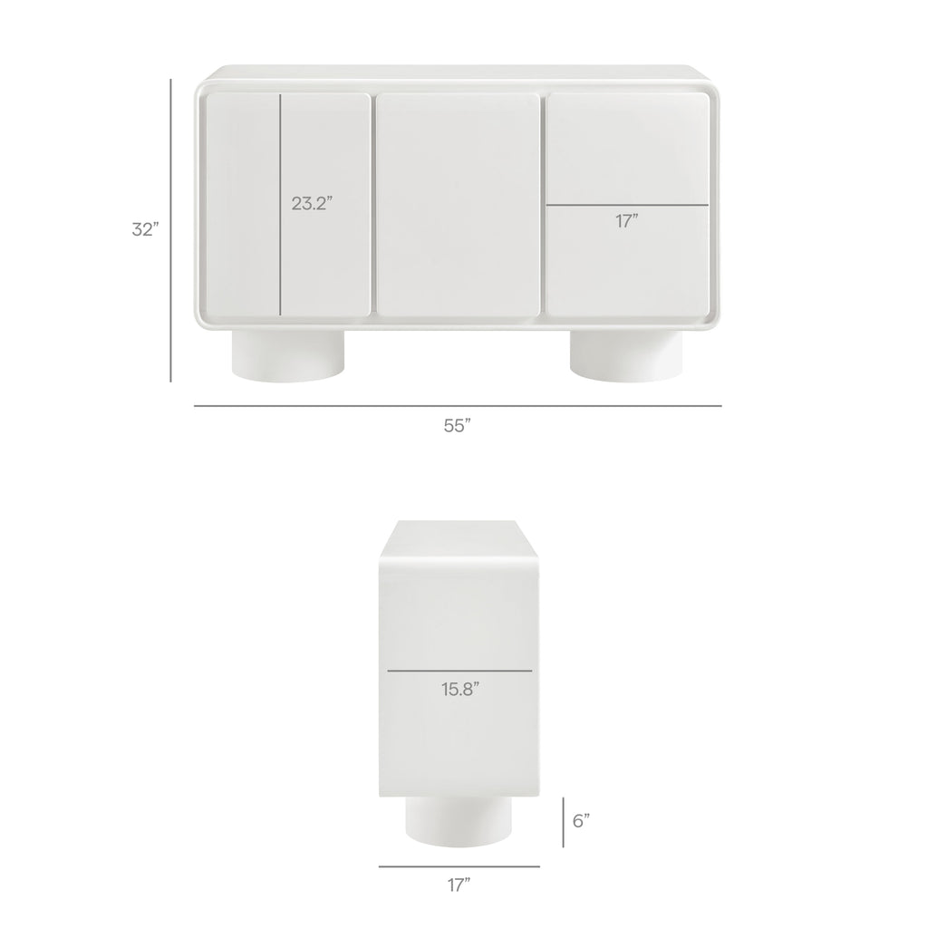 Lumo 3-Door Curved Wood Accent Cabinet - White