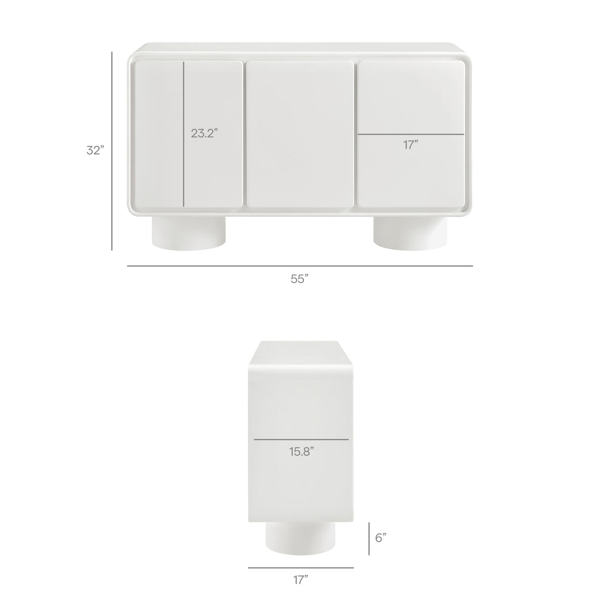 Lumo 3-Door Curved Wood Accent Cabinet - White