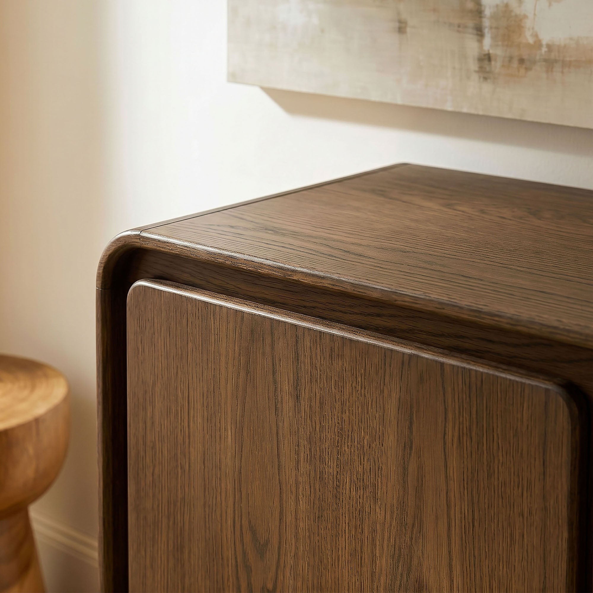 Lumo 3-Door Curved Wood Accent Cabinet - Walnut
