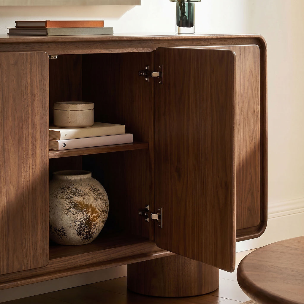 Lumo 3-Door Curved Wood Accent Cabinet - Walnut