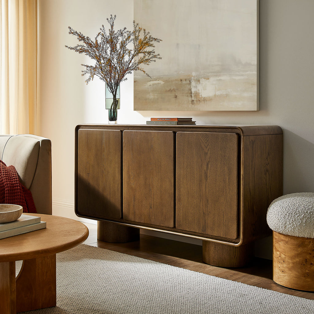 Lumo 3-Door Curved Wood Accent Cabinet - Walnut