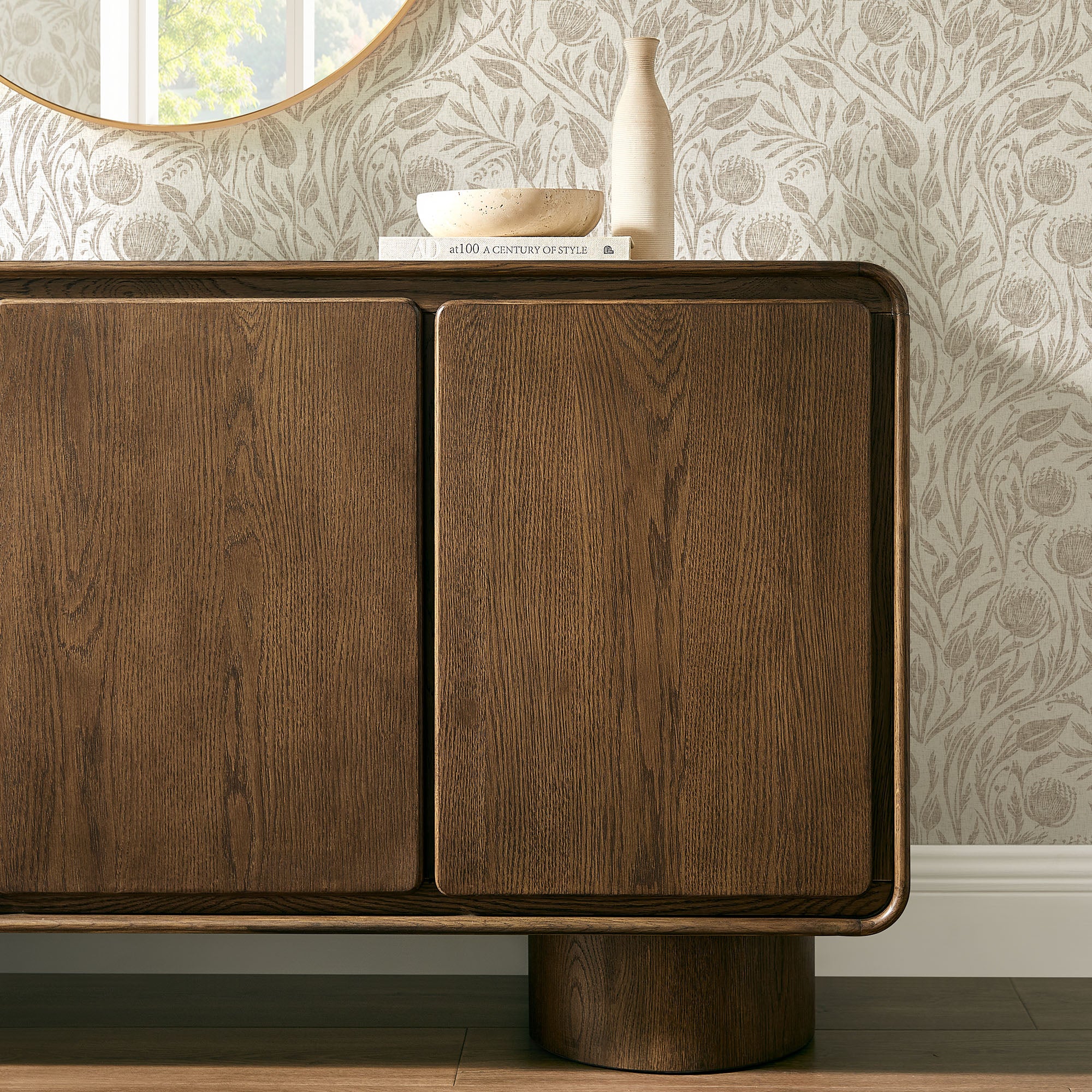 Lumo 3-Door Curved Wood Accent Cabinet - Walnut