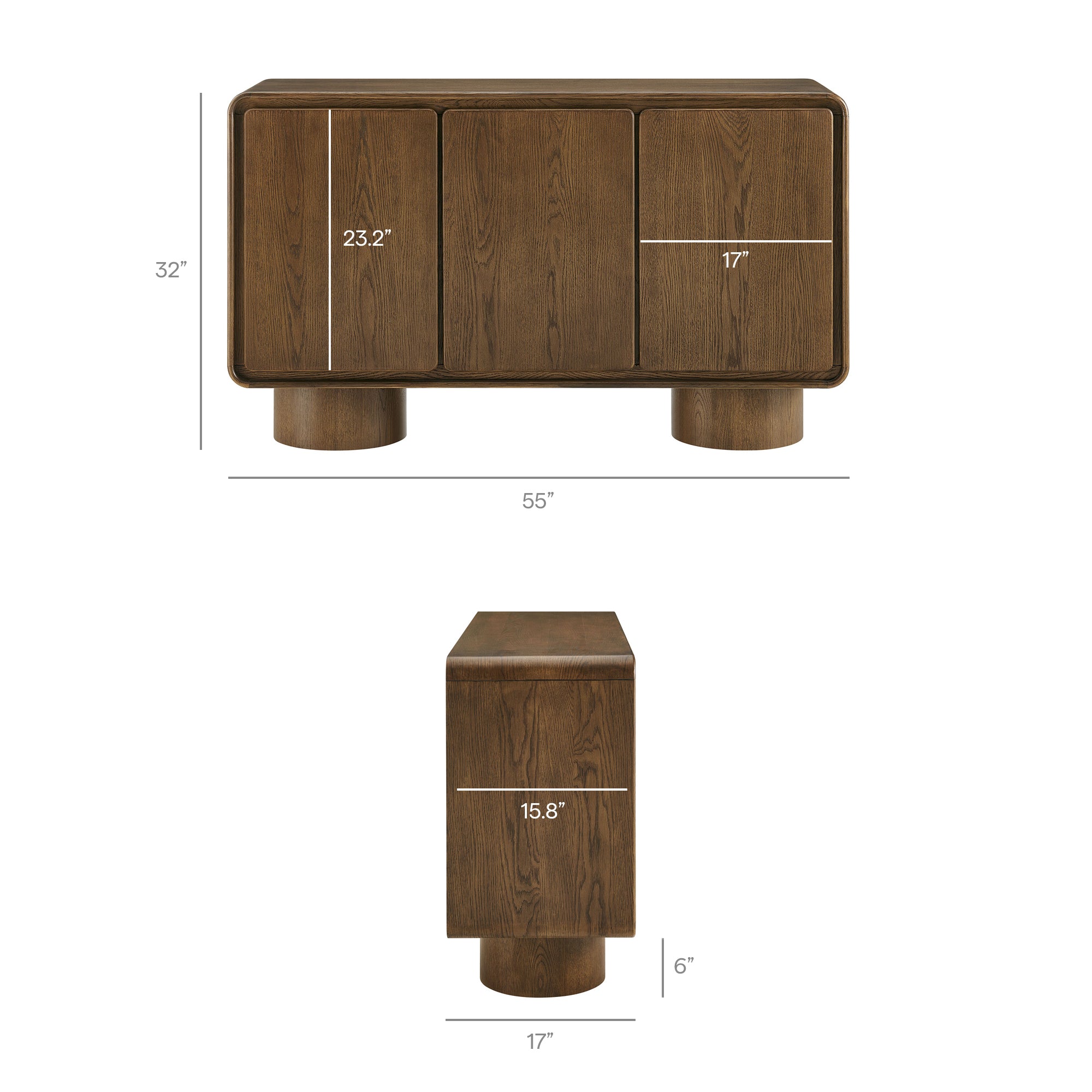 Lumo 3-Door Curved Wood Accent Cabinet - Walnut