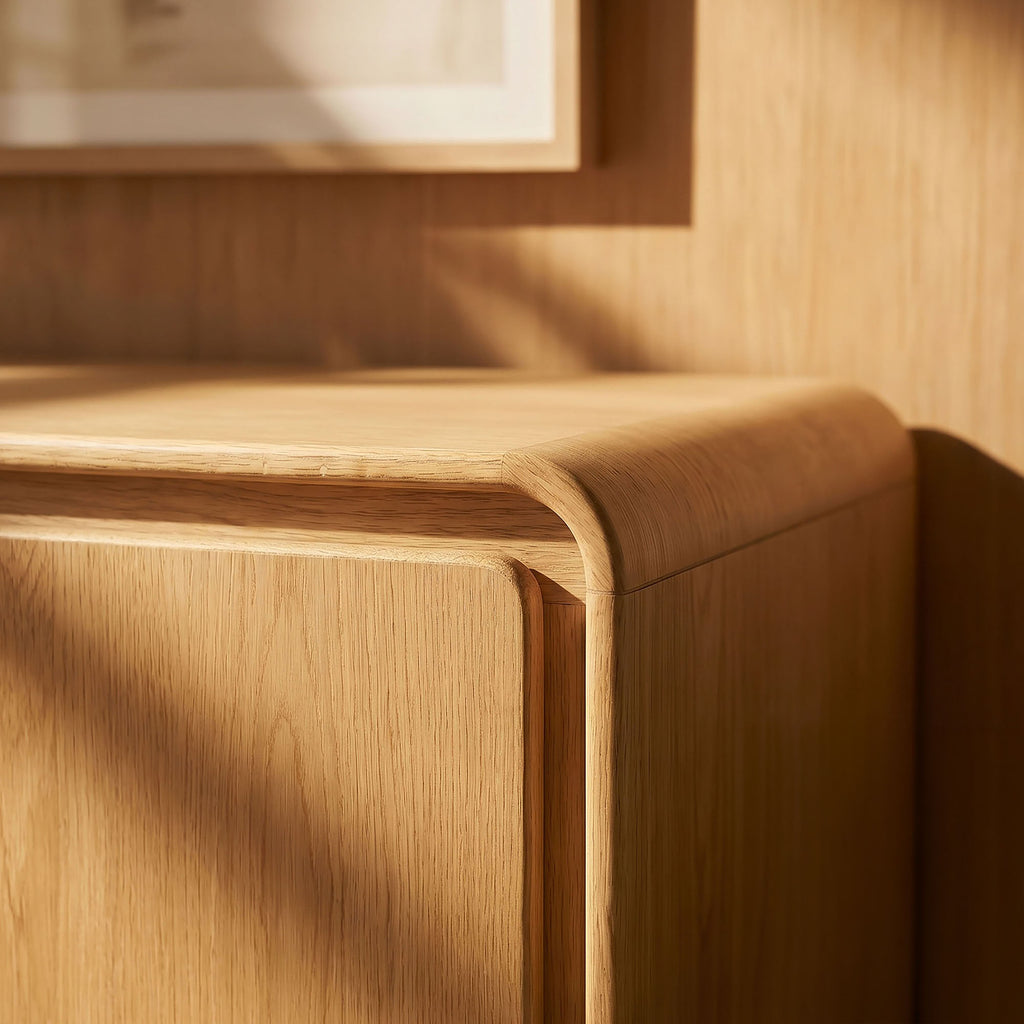 Lumo 4-Door Curved Wood Accent Cabinet - Oak