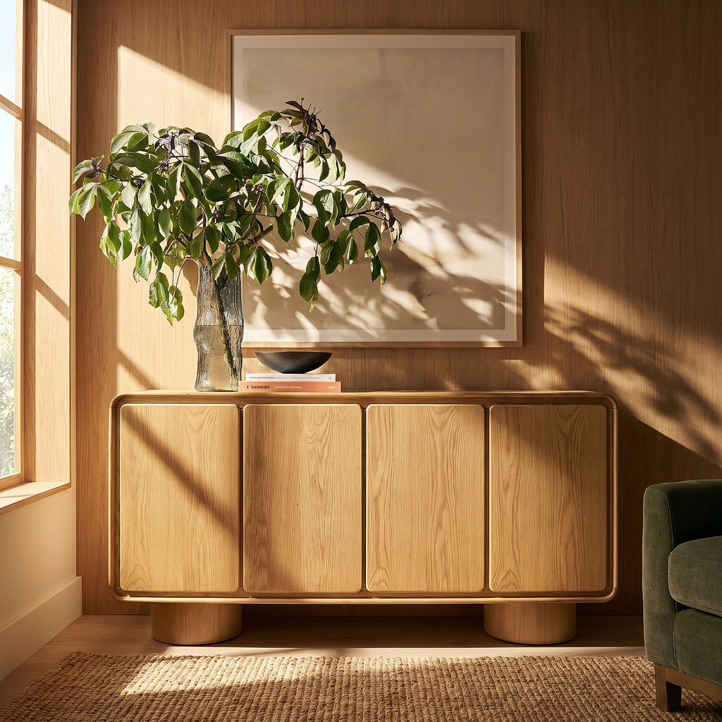 Lumo 4-Door Curved Wood Accent Cabinet - Oak