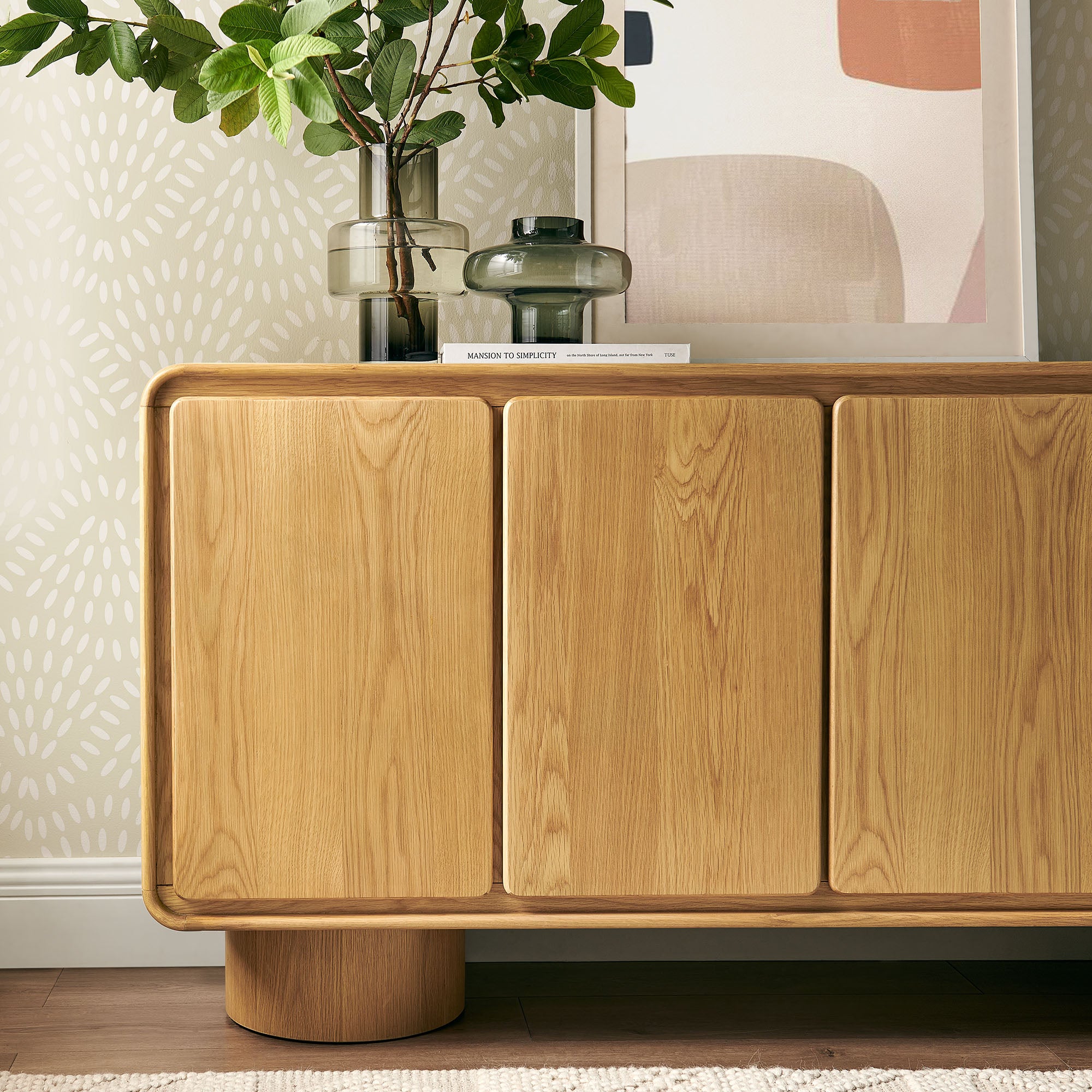Lumo 4-Door Curved Wood Accent Cabinet - Oak
